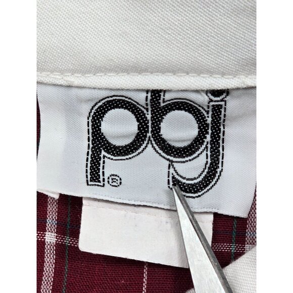 Vintage PBJ 70s Burgundy & White Plaid Dress White Collar Cap Sleeves Small - Picture 2 of 4